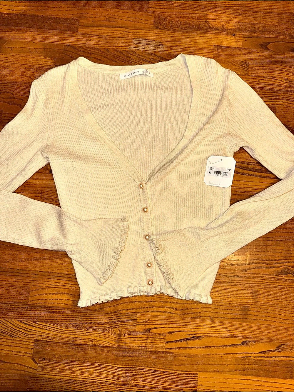 Altar'd State Ribbed Button Front Cardigan in Beige Size X-Large NWT